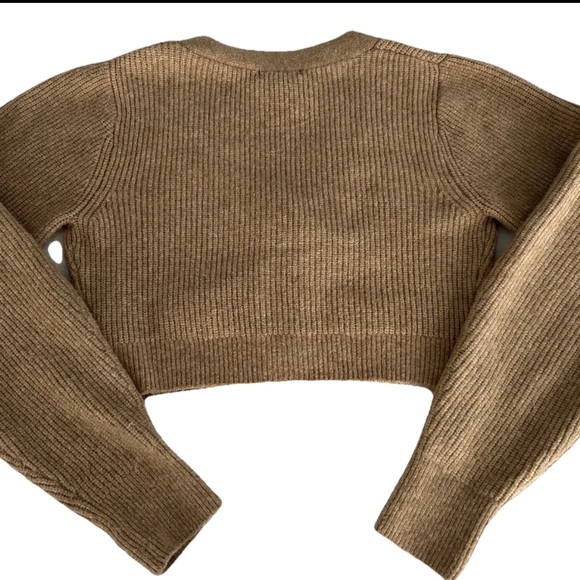 H&M Brown Wool Blend Ribbed Button Up Cropped Cardigan Sweater Women’s Small - Picture 2 of 7